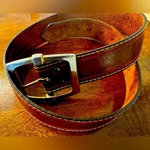 Women’s Vintage Brown Leather Belt — two tone color stitching detail